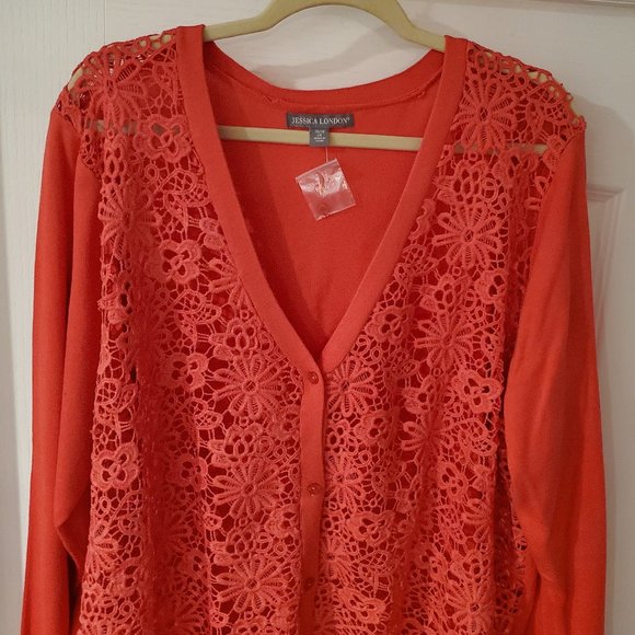 NWOT Crochet Open Front Cardigan 2X Jessica London Coral Button Front - Picture 5 of 9